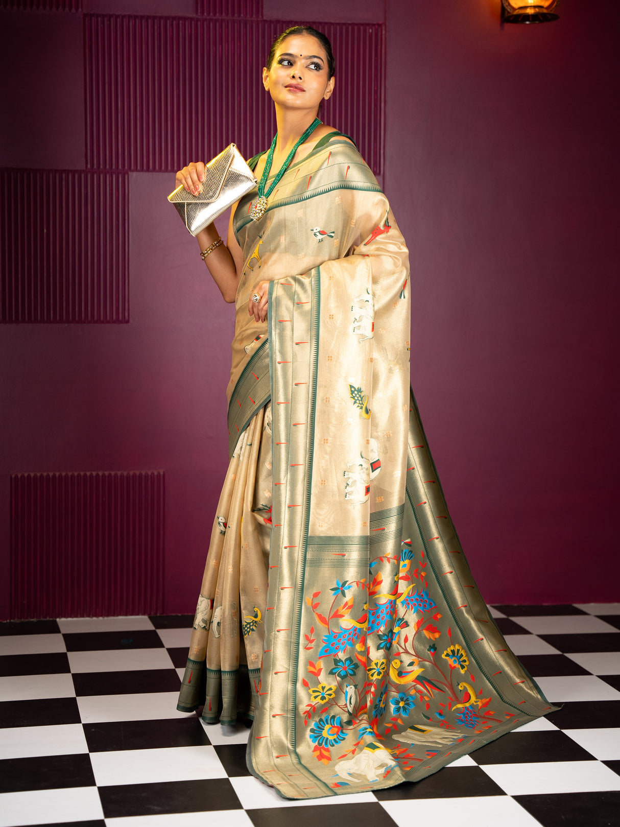 Mimosa Women's Woven Design Banarasi Style Art Silk Saree With Blouse Piece : SA00001954BGFREE