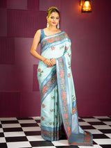 Mimosa Women's Woven Design Banarasi Style Art Silk Saree With Blouse Piece : SA00001992BLUFREE