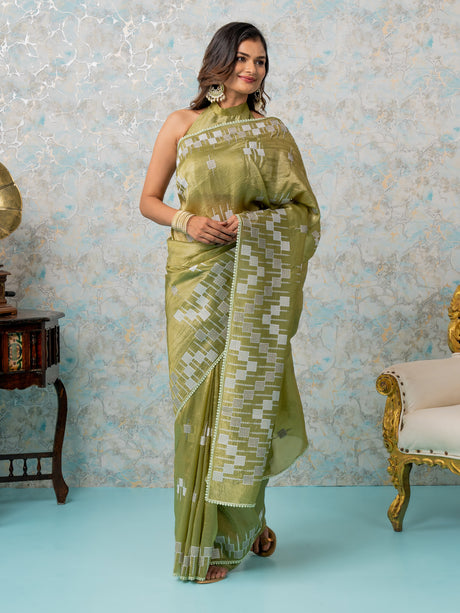 Mimosa Women's Woven Design Banarasi Style Tissue Crush Saree With Blouse Piece : SA00002009OLFREE