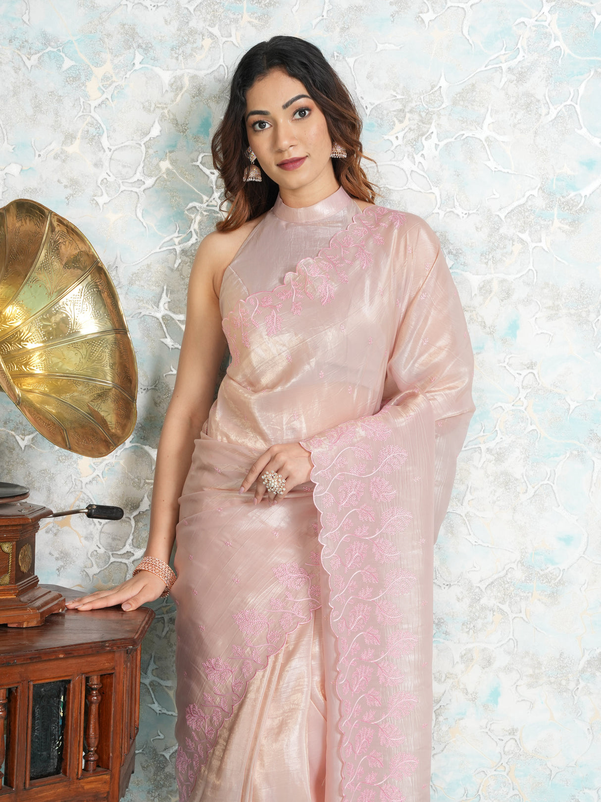 Mimosa Women's Woven Design Banarasi Style Tissue Crush Saree With Blouse Piece : SA00002013TSFREE