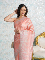 Mimosa Women's Woven Design Banarasi Style Tissue Crush Saree With Blouse Piece : SA00002015PCFREE