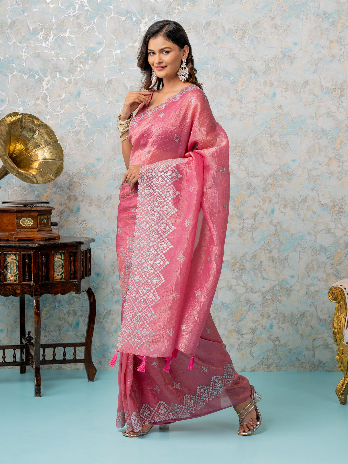 Mimosa Women's Woven Design Banarasi Style Tissue Crush Saree With Blouse Piece : SA00002015STFREE