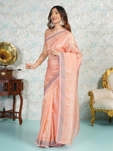 Mimosa Women's Woven Design Banarasi Style Tissue Crush Saree With Blouse Piece : SA00002016PCFREE