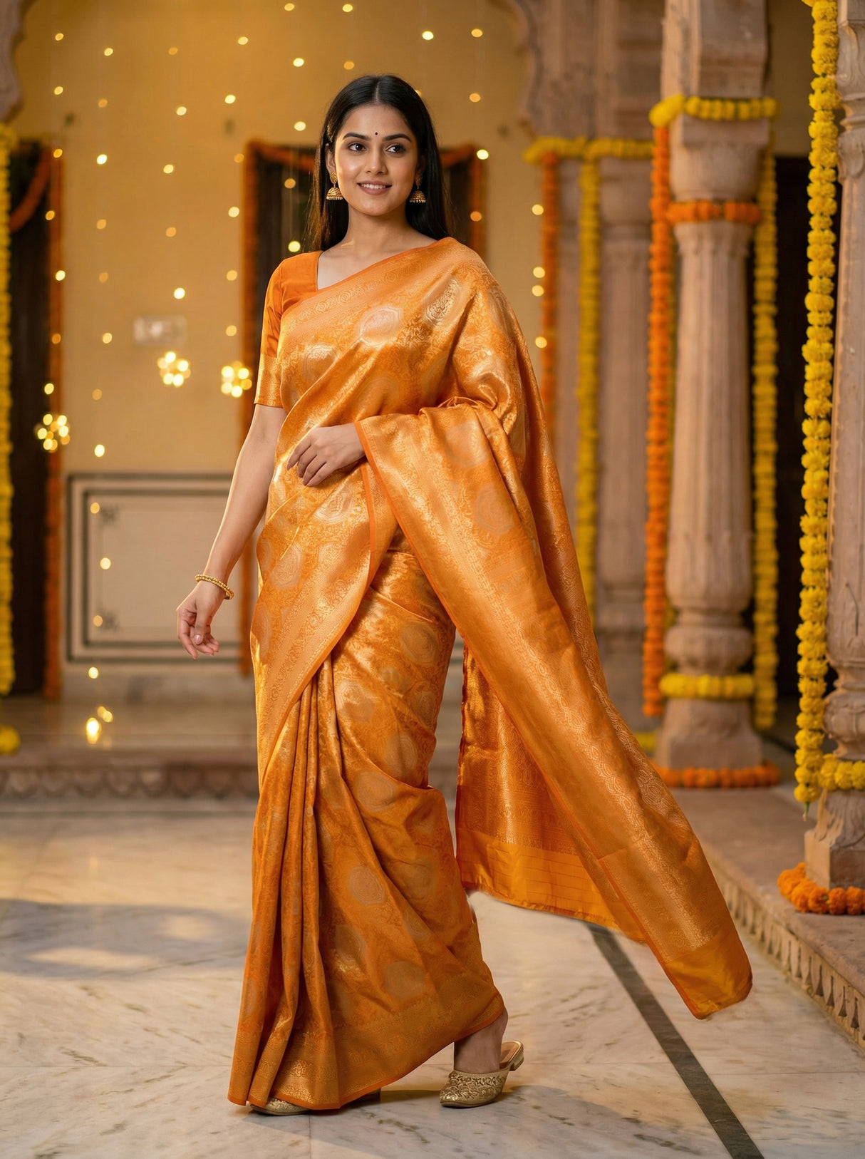 MIMOSA Women's Woven Design Kanjivaram Style Art Silk  Saree with Blouse Piece - Mustard ( SA00002246MSFREE )