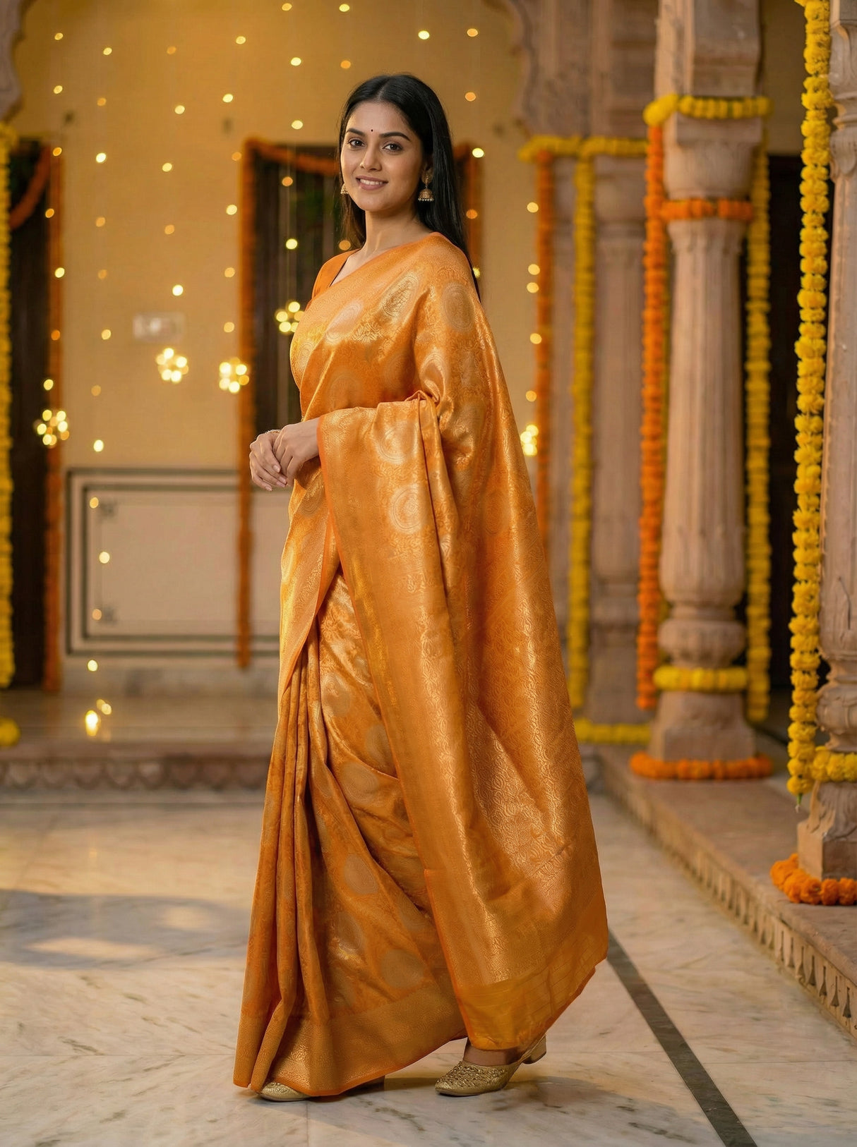 MIMOSA Women's Woven Design Kanjivaram Style Art Silk  Saree with Blouse Piece - Mustard ( SA00002246MSFREE )
