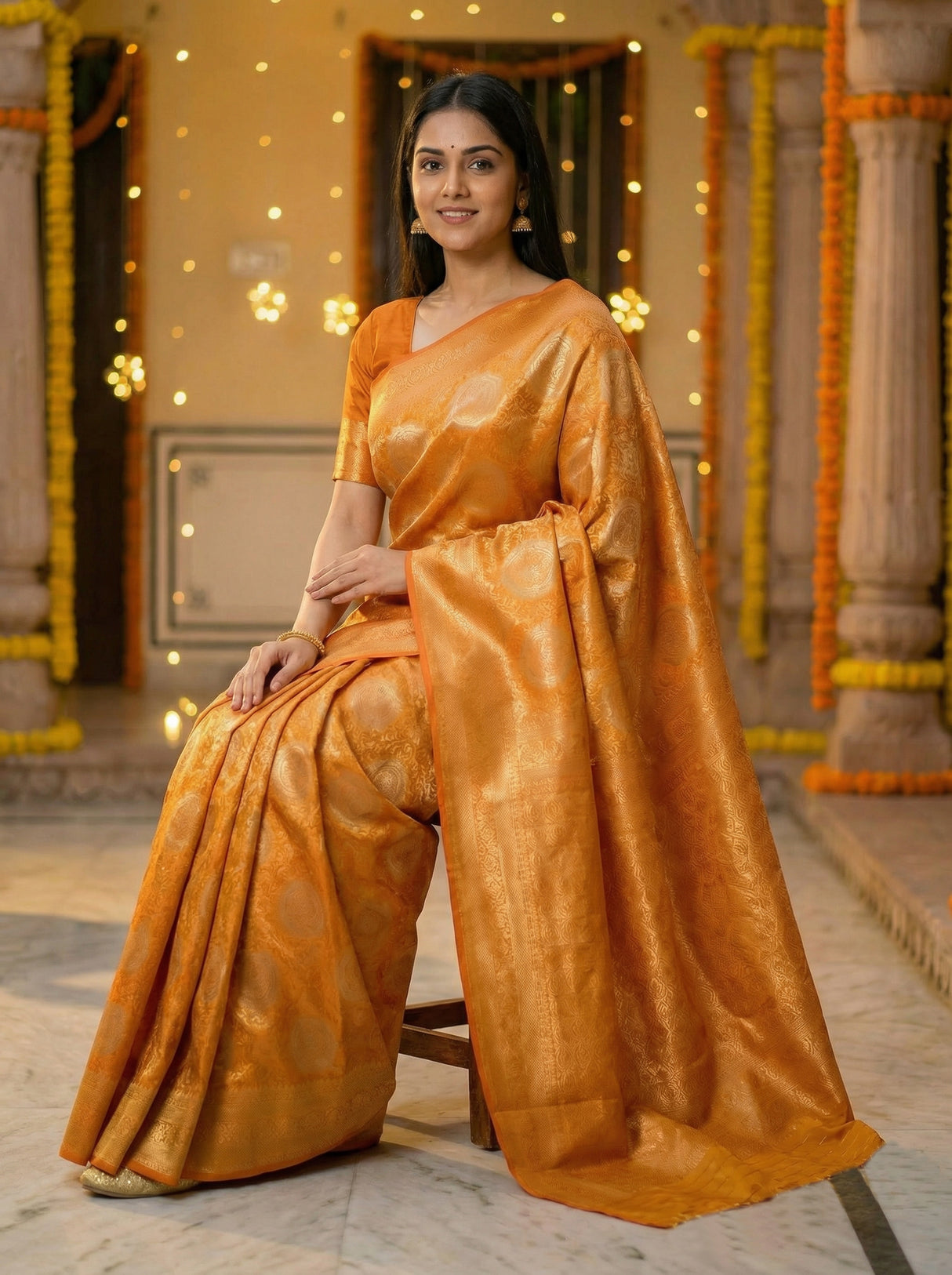 MIMOSA Women's Woven Design Kanjivaram Style Art Silk  Saree with Blouse Piece - Mustard ( SA00002246MSFREE )