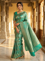 MIMOSA Women's Woven Design Kanjivaram Style Art Silk  Saree with Blouse Piece - Rama ( SA00002246RMFREE )