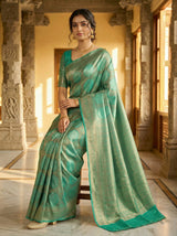 MIMOSA Women's Woven Design Kanjivaram Style Art Silk  Saree with Blouse Piece - Rama ( SA00002246RMFREE )