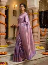 MIMOSA Women's Woven Design Kanjivaram Style Art Silk  Saree with Blouse Piece - Violet ( SA00002246VLFREE )