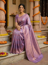 MIMOSA Women's Woven Design Kanjivaram Style Art Silk  Saree with Blouse Piece - Violet ( SA00002246VLFREE )