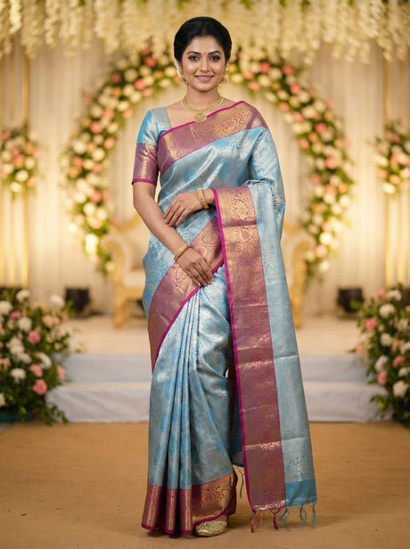 MIMOSA Women's Woven Design Kanjivaram Style Art Silk Saree with Blouse Piece - Ananda (SA00002476ANFREE)