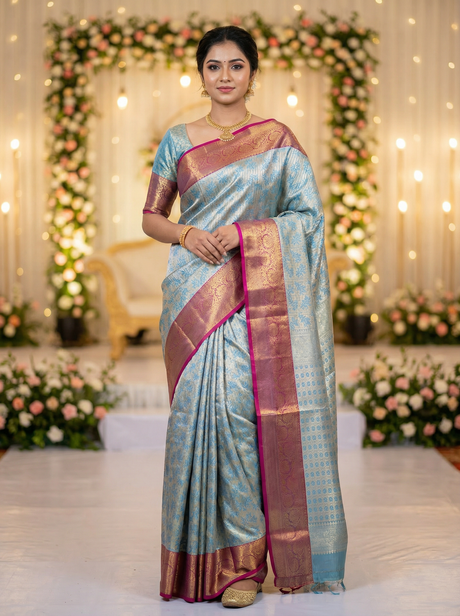 MIMOSA Women's Woven Design Kanjivaram Style Art Silk Saree with Blouse Piece - Ananda (SA00002477ANFREE)