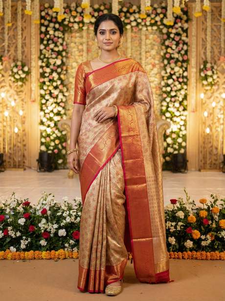 MIMOSA Women's Woven Design Kanjivaram Style Art Silk Saree with Blouse Piece - Maroon (SA00002477MRFREE)