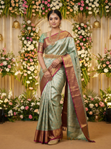 MIMOSA Women's Woven Design Kanjivaram Style Art Silk Saree with Blouse Piece - Rama (SA00002477RMFREE)