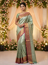 MIMOSA Women's Woven Design Kanjivaram Style Art Silk Saree with Blouse Piece - Rama (SA00002477RMFREE)