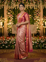 MIMOSA Women's Woven Design Kanjivaram Style Art Silk Saree with Blouse Piece - Rani Pink (SA00002477RNFREE)