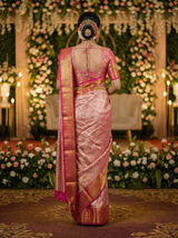 MIMOSA Women's Woven Design Kanjivaram Style Art Silk Saree with Blouse Piece - Rani Pink (SA00002477RNFREE)