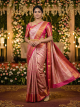 MIMOSA Women's Woven Design Kanjivaram Style Art Silk Saree with Blouse Piece - Rani Pink (SA00002477RNFREE)