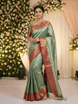 MIMOSA Women's Woven Design Kanjivaram Style Art Silk Saree with Blouse Piece - Rama (SA00002734RMFREE)