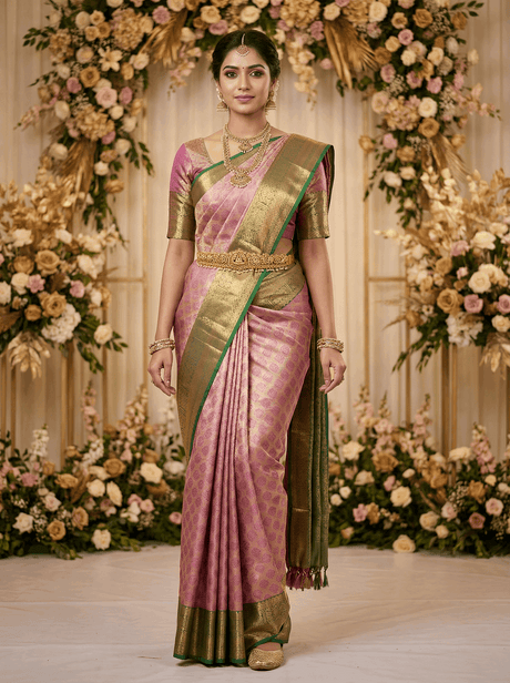 MIMOSA Women's Woven Design Kanjivaram Style Art Silk Saree with Blouse Piece - Magenta (SA00002734MJFREE)