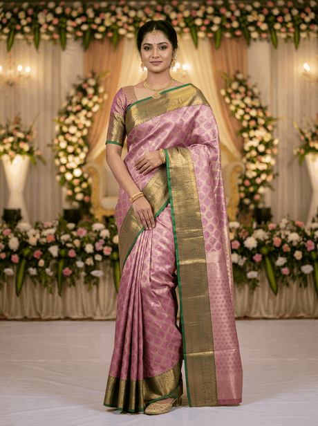 MIMOSA Women's Woven Design Kanjivaram Style Art Silk Saree with Blouse Piece - Magenta (SA00002734MJFREE)