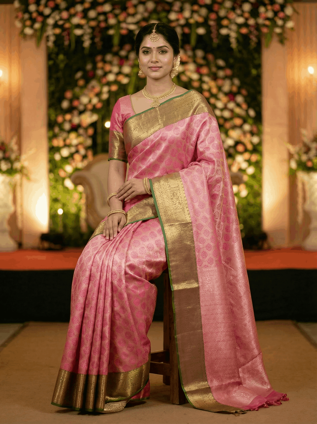 MIMOSA Women's Woven Design Kanjivaram Style Art Silk Saree with Blouse Piece - Rani Pink (SA00002734RNFREE)