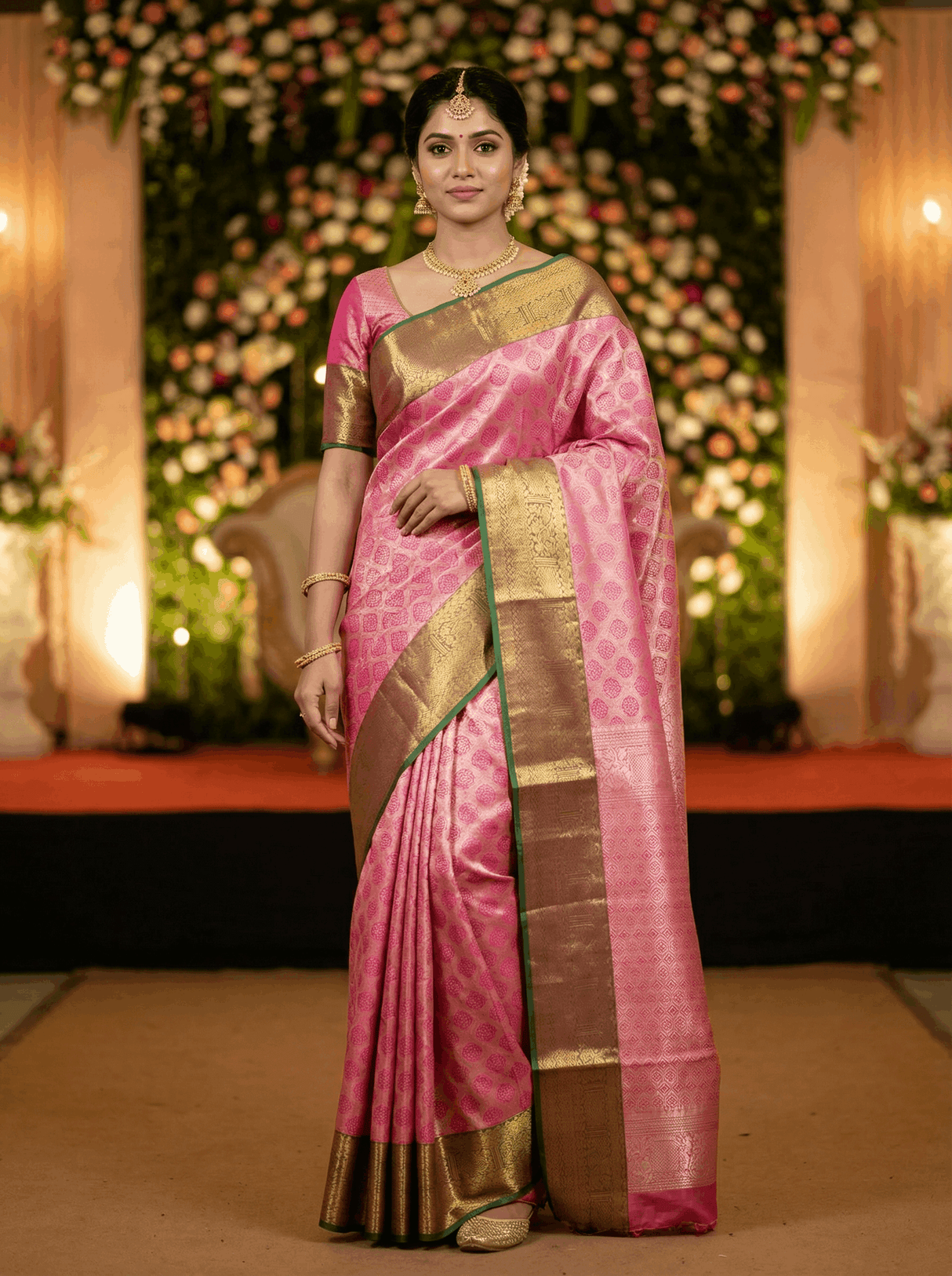 MIMOSA Women's Woven Design Kanjivaram Style Art Silk Saree with Blouse Piece - Rani Pink (SA00002734RNFREE)