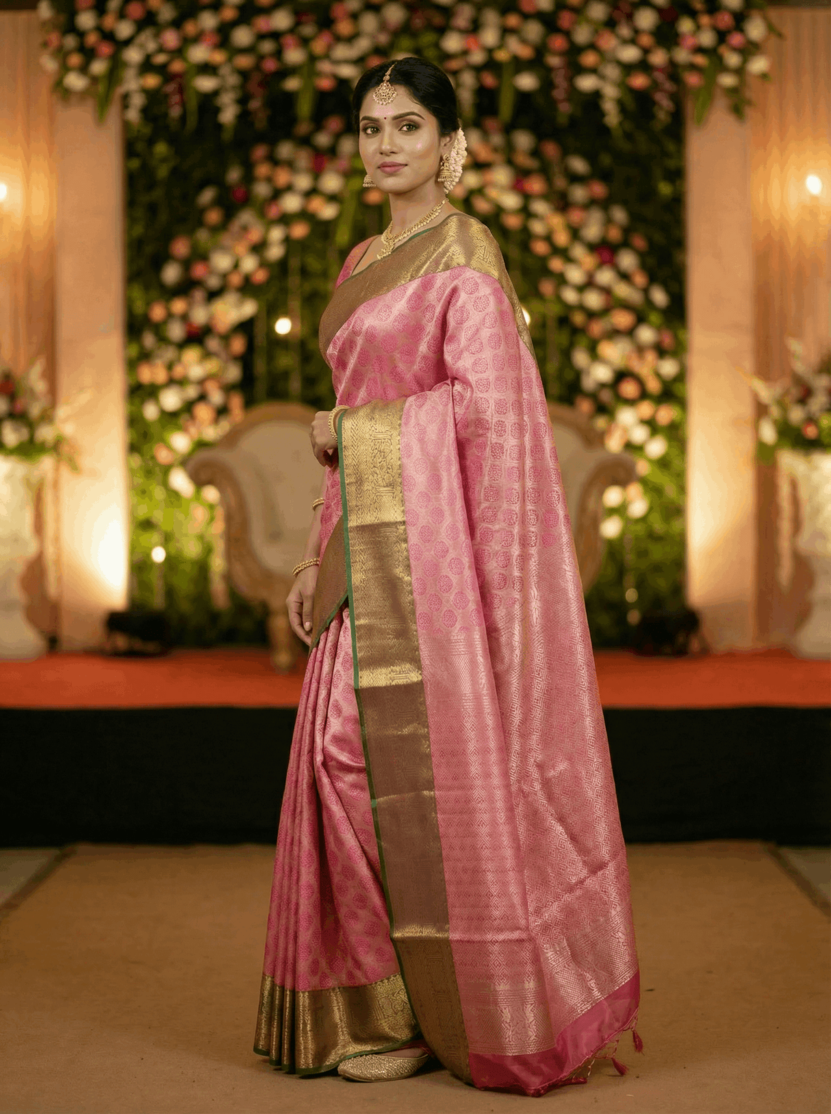 MIMOSA Women's Woven Design Kanjivaram Style Art Silk Saree with Blouse Piece - Rani Pink (SA00002734RNFREE)