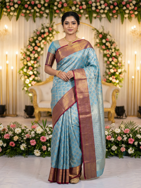 MIMOSA Women's Woven Design Kanjivaram Style Art Silk Saree with Blouse Piece - Ananda (SA00002734ANFREE)