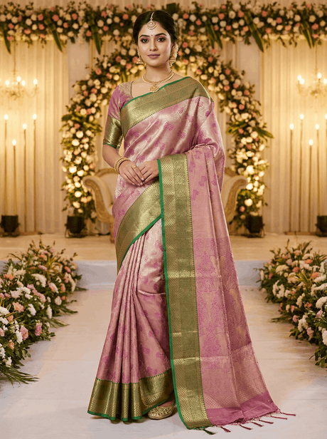 MIMOSA Women's Woven Design Kanjivaram Style Art Silk Saree with Blouse Piece - Magenta (SA00002804MJFREE)