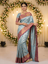 MIMOSA Women's Woven Design Kanjivaram Style Art Silk Saree with Blouse Piece - Ananda (SA00002804ANFREE)