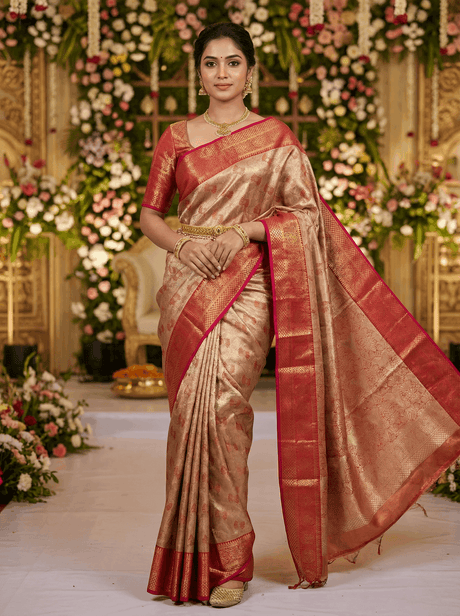 MIMOSA Women's Woven Design Kanjivaram Style Art Silk Saree with Blouse Piece - Maroon (SA00002804MRFREE)