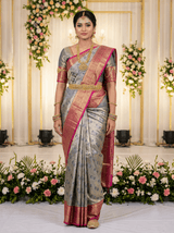 MIMOSA Women's Woven Design Kanjivaram Style Art Silk Saree with Blouse Piece - Navy Blue (SA00002804NVFREE)