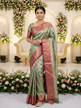 MIMOSA Women's Woven Design Kanjivaram Style Art Silk Saree with Blouse Piece - Green (SA00002804GRNFREE)