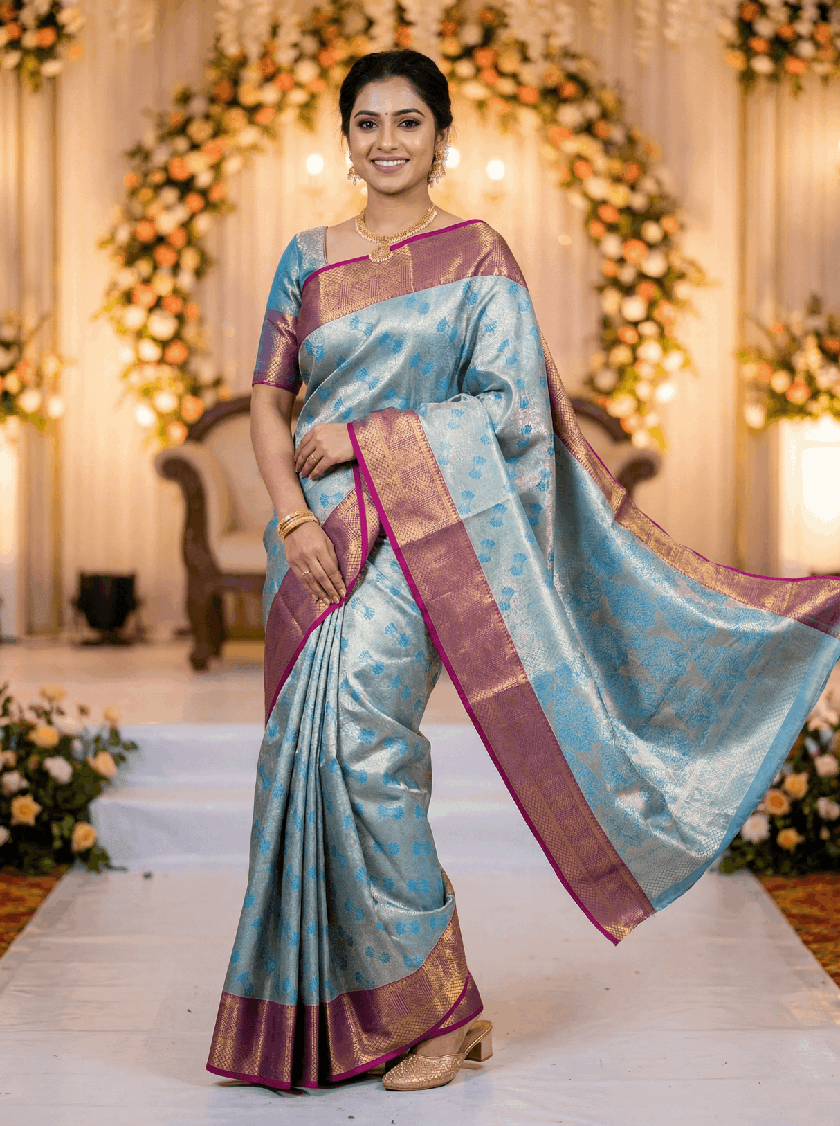 MIMOSA Women's Woven Design Kanjivaram Style Art Silk Saree with Blouse Piece - Ananda (SA00002804ANFREE)