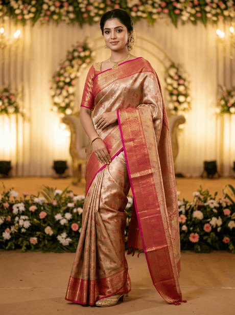 MIMOSA Women's Woven Design Kanjivaram Style Art Silk Saree with Blouse Piece - Maroon (SA00002804MRFREE)