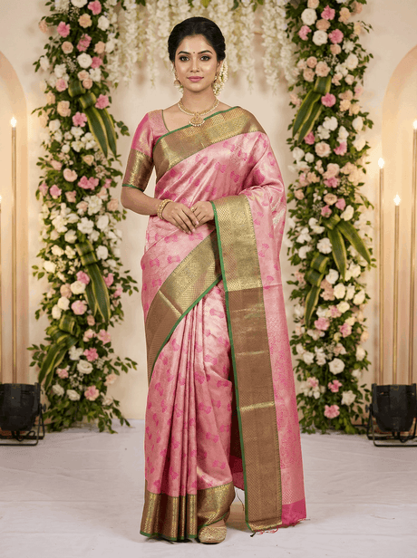MIMOSA Women's Woven Design Kanjivaram Style Art Silk Saree with Blouse Piece - Rani Pink (SA00002804RNFREE)