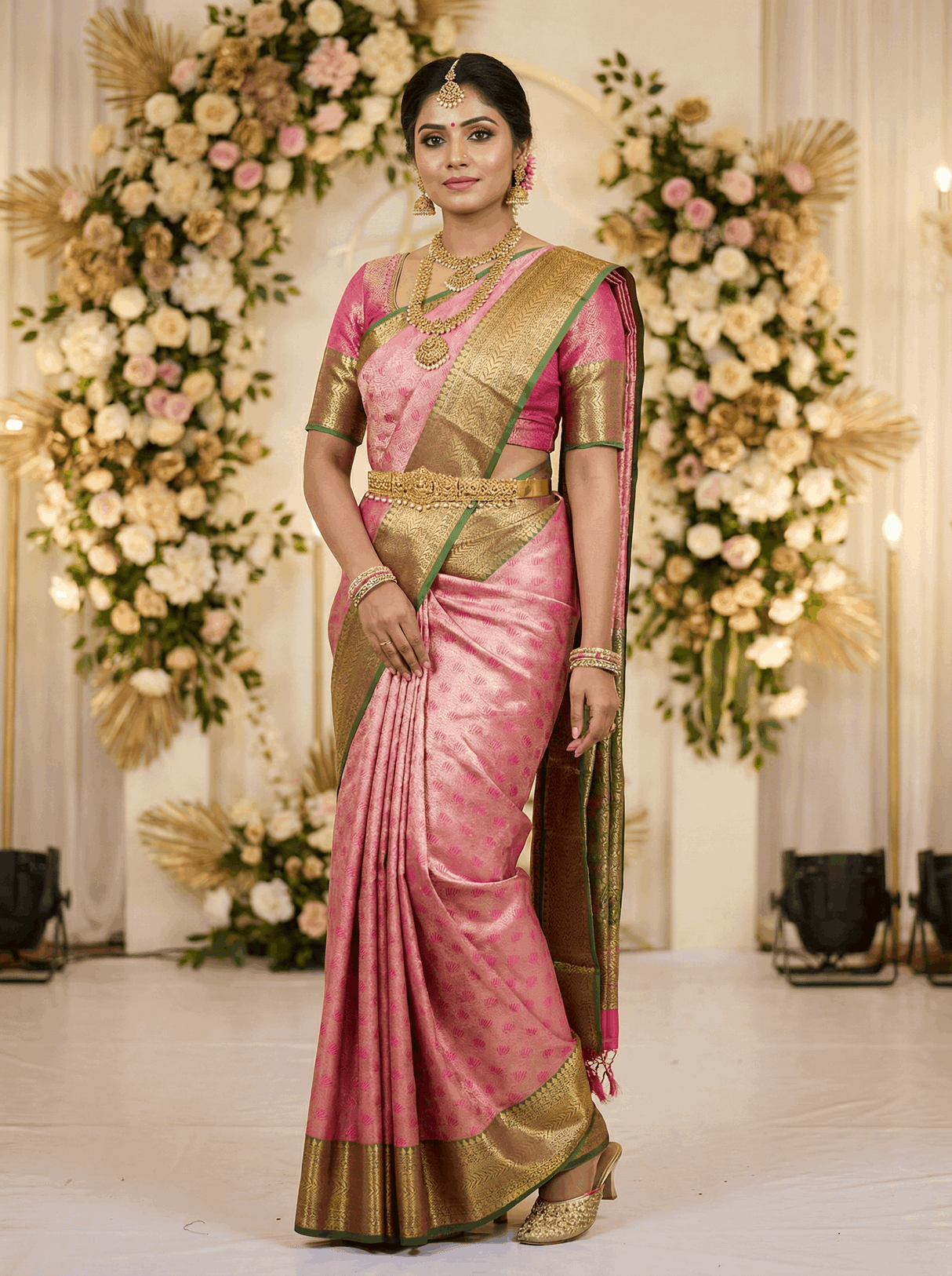 MIMOSA Women's Woven Design Kanjivaram Style Art Silk Saree with Blouse Piece - Rani Pink (SA00002866RNFREE)