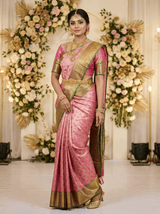 MIMOSA Women's Woven Design Kanjivaram Style Art Silk Saree with Blouse Piece - Rani Pink (SA00002866RNFREE)