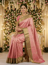 MIMOSA Women's Woven Design Kanjivaram Style Art Silk Saree with Blouse Piece - Rani Pink (SA00002866RNFREE)