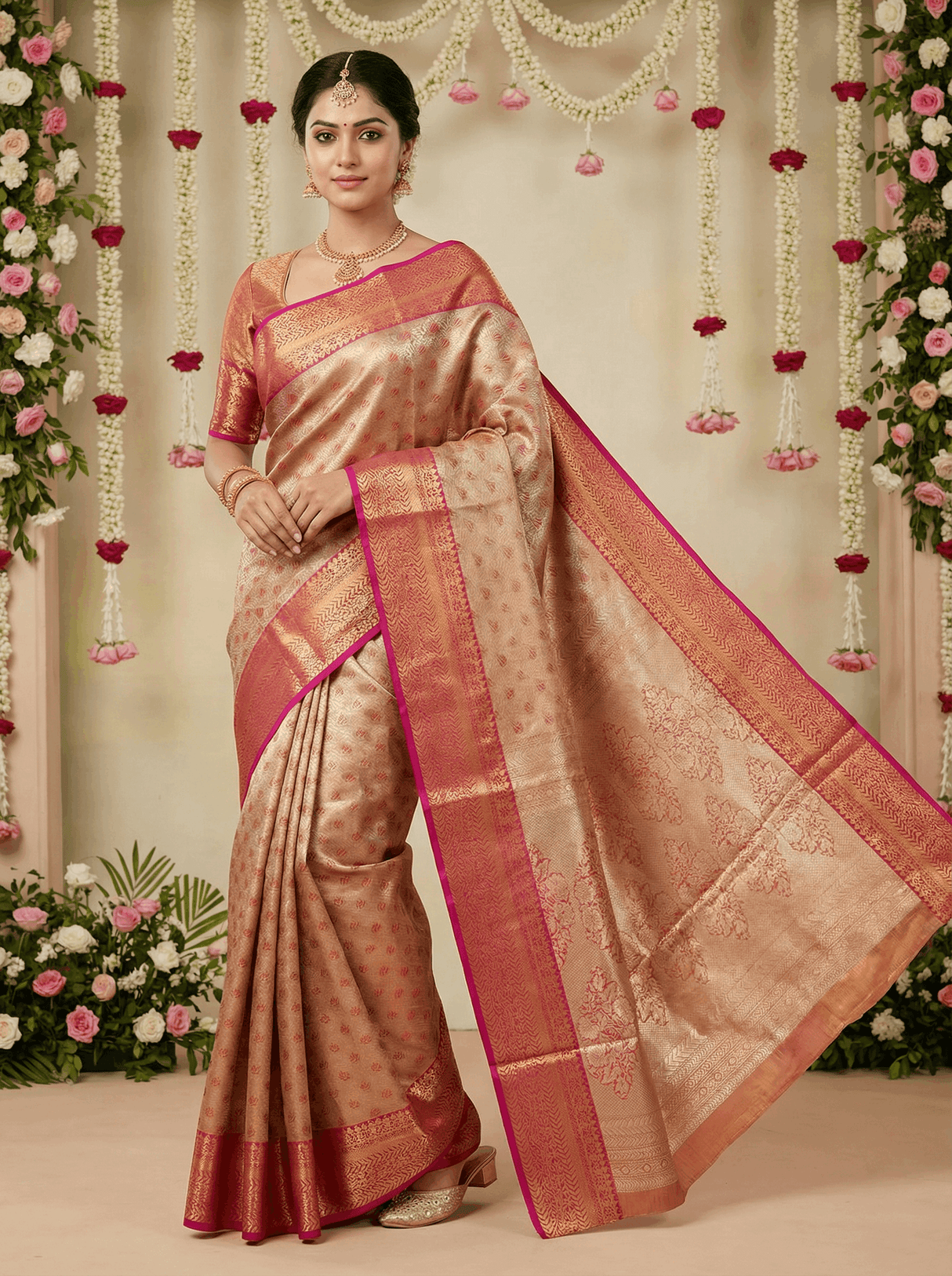 MIMOSA Women's Woven Design Kanjivaram Style Art Silk Saree with Blouse Piece - Maroon (SA00002866MRFREE)