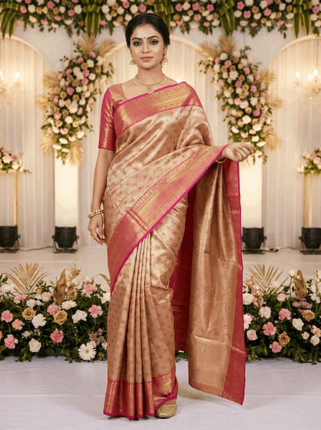 MIMOSA Women's Woven Design Kanjivaram Style Art Silk Saree with Blouse Piece - Maroon (SA00002866MRFREE)