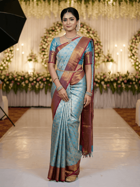 MIMOSA Women's Woven Design Kanjivaram Style Art Silk Saree with Blouse Piece - Ananda (SA00002866ANFREE)