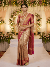 MIMOSA Women's Woven Design Kanjivaram Style Art Silk Saree with Blouse Piece - Maroon (SA00002866MRFREE)