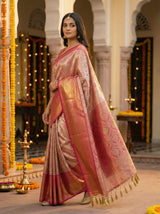MIMOSA Women's Woven Design Kanjivaram Style Tissue Art Silk  Saree with Blouse Piece - Gajjari ( SA00002922GJFREE )