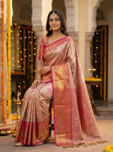 MIMOSA Women's Woven Design Kanjivaram Style Tissue Art Silk  Saree with Blouse Piece - Gajjari ( SA00002922GJFREE )