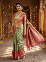 MIMOSA Women's Woven Design Kanjivaram Style Tissue Art Silk  Saree with Blouse Piece - Green ( SA00002922GRNFREE )