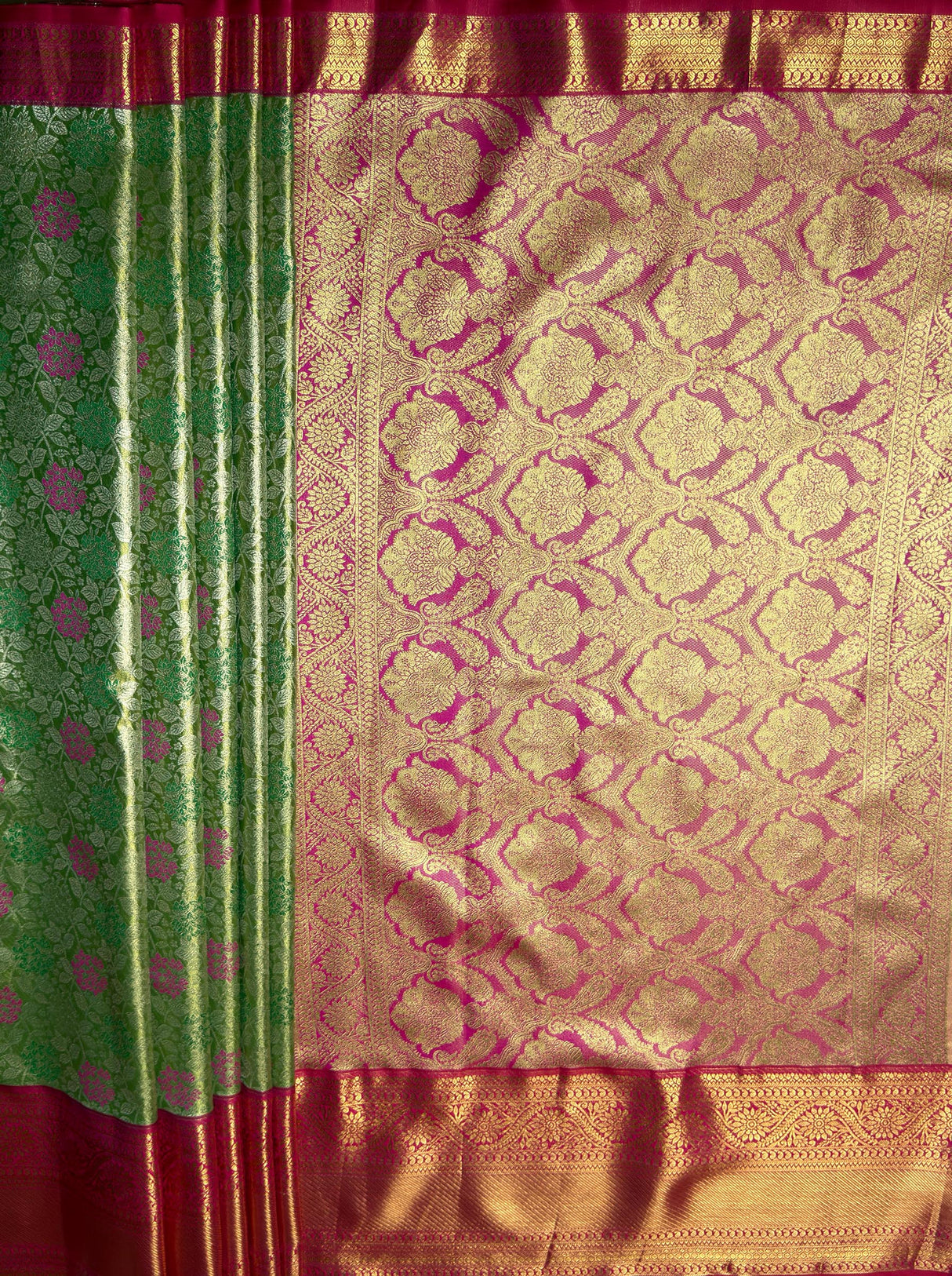 MIMOSA Women's Woven Design Kanjivaram Style Tissue Art Silk  Saree with Blouse Piece - Green ( SA00002922GRNFREE )