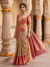 MIMOSA Women's Woven Design Kanjivaram Style Tissue Art Silk  Saree with Blouse Piece - Maroon ( SA00002922MRFREE )