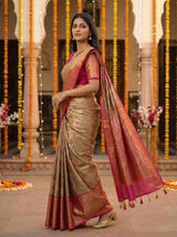 MIMOSA Women's Woven Design Kanjivaram Style Tissue Art Silk  Saree with Blouse Piece - Maroon ( SA00002922MRFREE )